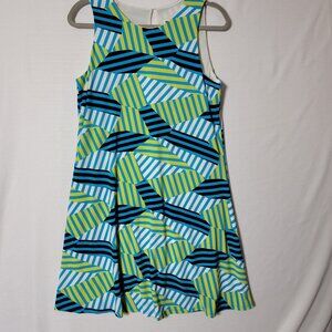 Anne Klein fit & Flare Dress Womens Sz 6 Knee Length Sleeveless Blue/Green Y2K